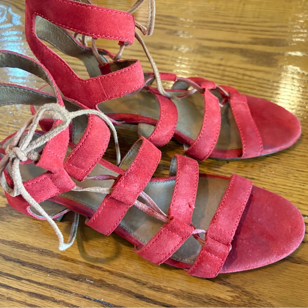 Frye Red Suede Strappy Sandals